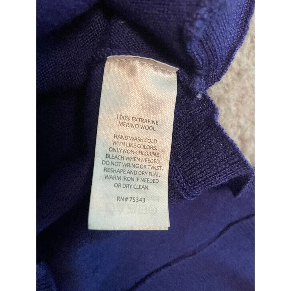 TAHARI Sweater Blue 100% Extra Fine Merino Wool Cowl Neck Womens Size Small
